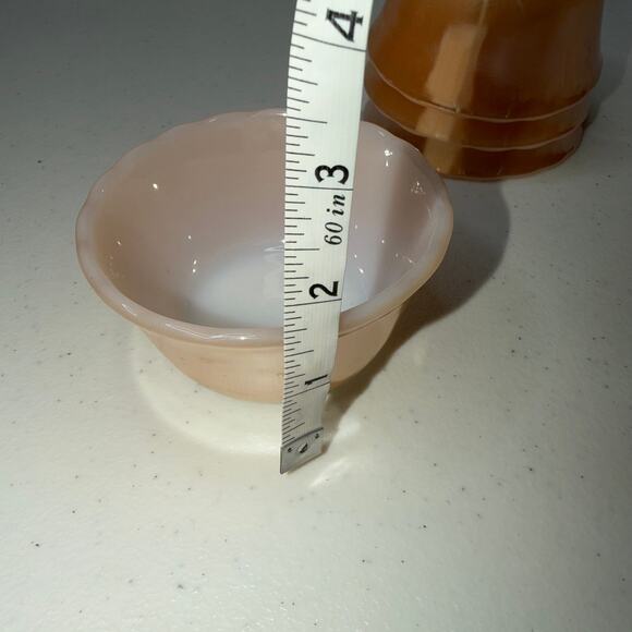 FIRE-KING Peach Luster 6oz Custard Cups #424” Scalloped Edge Set of 4 - Picture 6 of 7